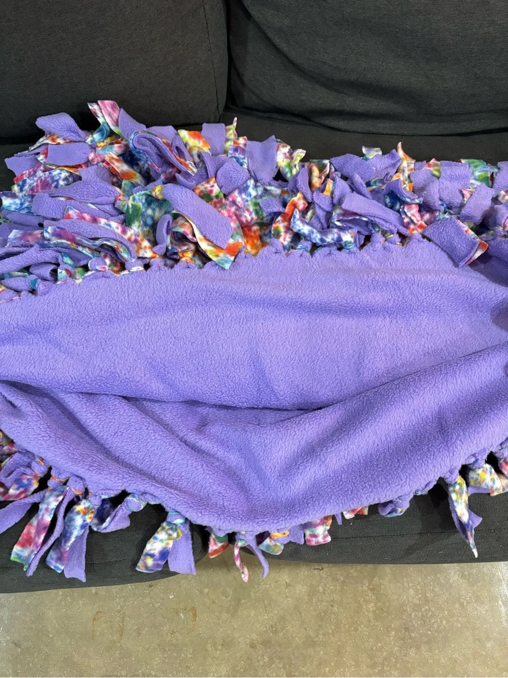 Tie-Dye Fleece No-Sew Fringe Throw Blanket - Purple Accent